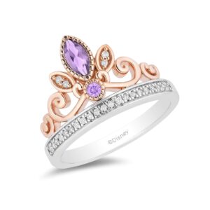 jewelili enchanted disney fine jewelry 14k rose gold over sterling silver with 1/10 cttw diamond rose-de-france rapunzel tiara ring size 6