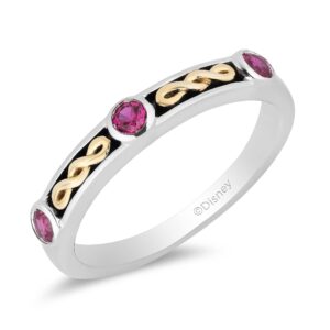 jewelili enchanted disney fine jewelry 14k yellow gold over sterling silver round created ruby evil queen stack ring, size 8