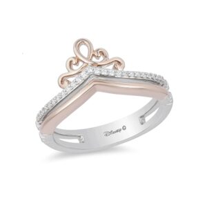 jewelili enchanted disney fine jewelry sterling silver and 10k rose gold 1/10 cttw diamond majestic princess ring, size 8