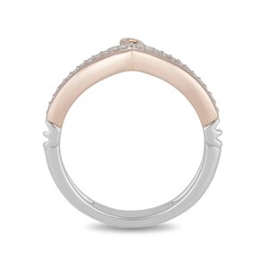 Jewelili Enchanted Disney Fine Jewelry Sterling Silver and 10K Rose Gold 1/10 Cttw Diamond Majestic Princess Ring, Size 8