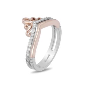 Jewelili Enchanted Disney Fine Jewelry Sterling Silver and 10K Rose Gold 1/10 Cttw Diamond Majestic Princess Ring, Size 8