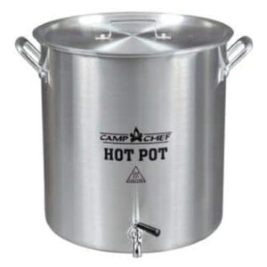 camp chef aluminum hot water pot - for hot chocolate & hot apple cider - hot water storage with a spigot for dishes - easy-to-serve hot beverage dispenser - 32 quart pot - about 120 servings