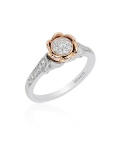 jewelili enchanted disney fine jewelry 14k white gold and rose gold 1/4 cttw diamond belle rose engagement ring, size 6