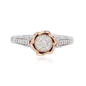 Jewelili Enchanted Disney Fine Jewelry 14K White Gold and Rose Gold 1/4 Cttw Diamond Belle Rose Engagement Ring, Size 6