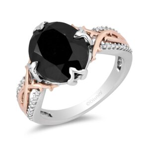 Jewelili Enchanted Disney Fine Jewelry Sterling Silver and 10k Rose Gold 1/10 Cttw Diamond and Black Onyx Maleficent Ring Size 6