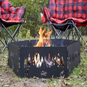 Guide Gear 36-Inch Folding Portable Campfire Fire Pit Ring Heavy-Duty Steel Wood-Burning Firepit Liner for Outdoor Camping Bonfires Outside