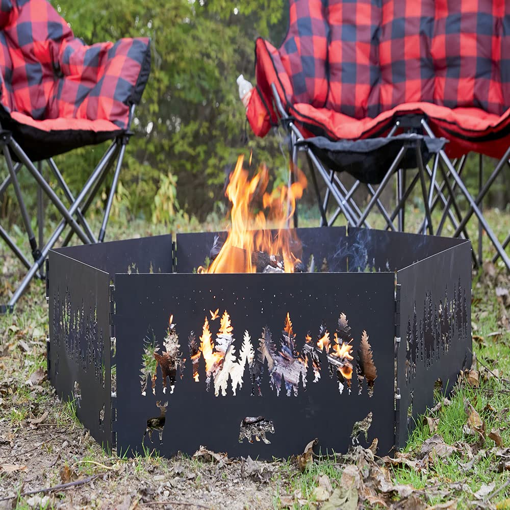 Guide Gear 36-Inch Folding Portable Campfire Fire Pit Ring Heavy-Duty Steel Wood-Burning Firepit Liner for Outdoor Camping Bonfires Outside