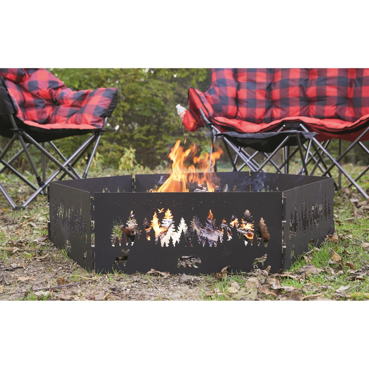 Guide Gear 36-Inch Folding Portable Campfire Fire Pit Ring Heavy-Duty Steel Wood-Burning Firepit Liner for Outdoor Camping Bonfires Outside