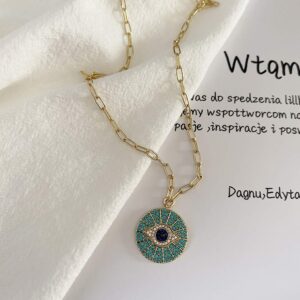 Obidos 14k Gold Plated Evil Eye Turquoise Pendant Necklace for Women 18-20Inch,Round Circle Disk Minimalist Jewelry