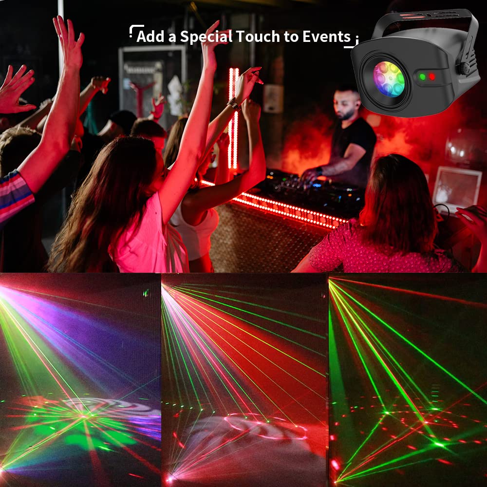 WGSS DJ Lights Sound Activated, LED Laser Strobe Stage Disco Party Light Sync with Music Remote Portable Show Projector for Dance Floor Karaoke Birthday Christmas Halloween Wedding Decorations