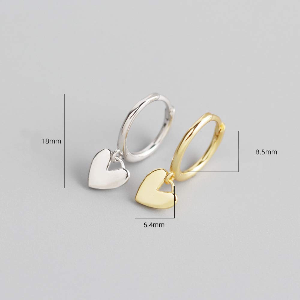 Cute Heart Love Dangle Drop Cartilage Small Huggie Hoop Earrings For Women Girls Minimalist S925 Sterling Silver Charm Dangling Cuff Sleeper Hoops Dainty Hypoallergenic Jewelry Gifts for Her Daughter (Silver)