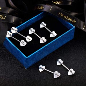 Hicarer 6 Pairs Heart Shaped Nipple Rings 14G Stainless Steel Tongue Rings Barbell Rings Body Piercing Jewelry for Women