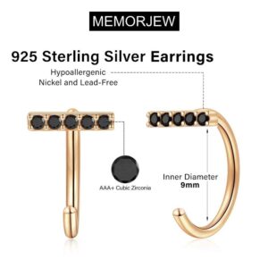 Memorjew 925 Sterling Silver Earrings for Women, Tiny Cubic Zirconia Bar Open Huggie Half Hoop Earrings Mini Minimalist Gold Hypoallergenic Earrings for Women Sensitive Ears