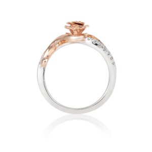 Jewelili Enchanted Disney Fine Jewelry 10k White and Rose Gold 1/5 Cttw Diamond Belle Rose Ring Size 8