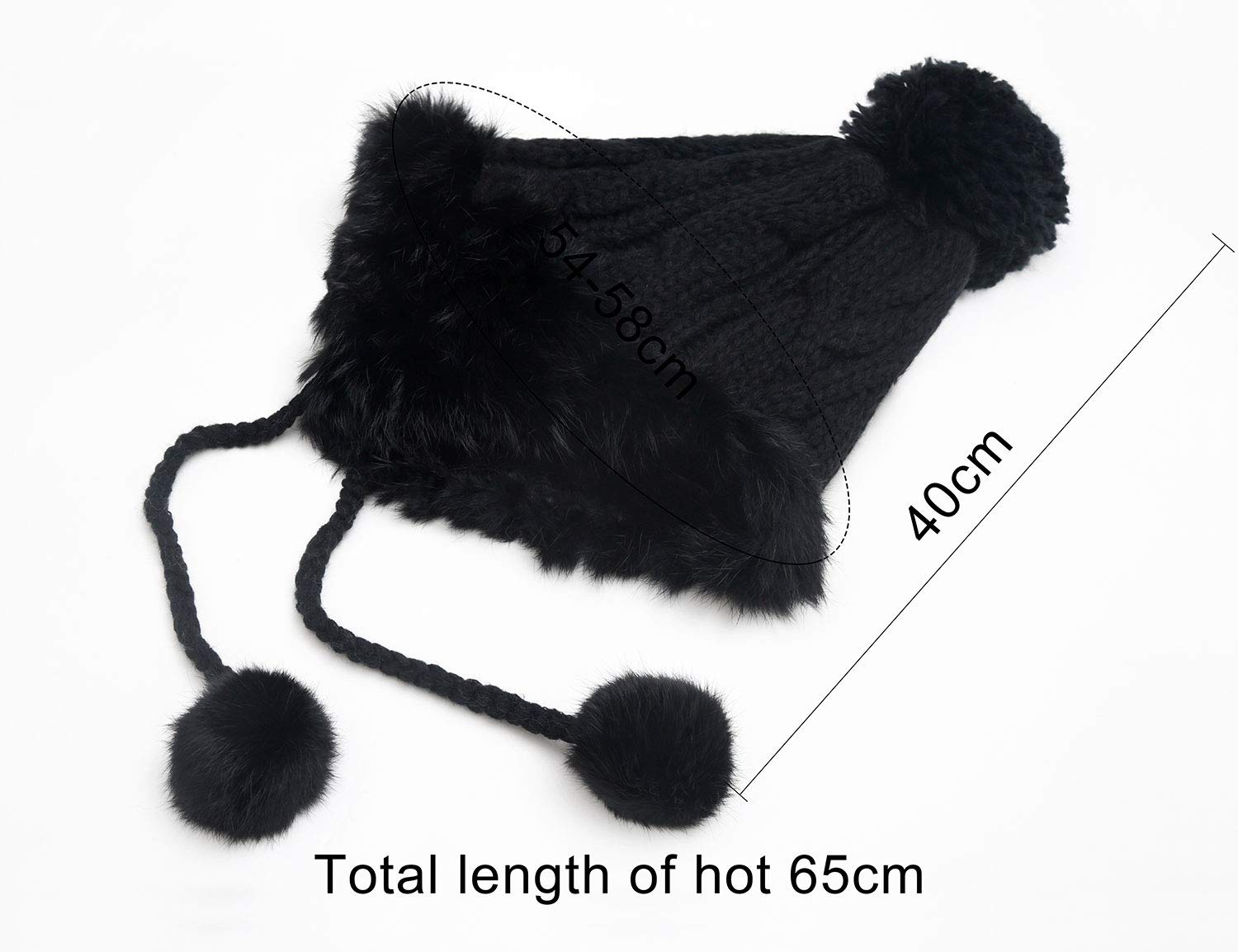 Zecmos Winter Skull Beanie Hat Women Faux Fur Knit Warm Soft Ski Cap Fleece Ear Flaps Black