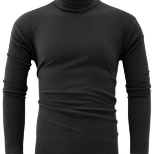 jonivey Mens Basic Turtleneck Long Sleeve Lightweight Soft Casual Knit Fitted Thermal T-Shirt Pullover Tops (03Black,L)