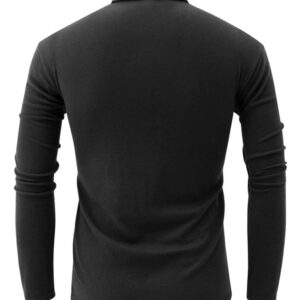 jonivey Mens Basic Turtleneck Long Sleeve Lightweight Soft Casual Knit Fitted Thermal T-Shirt Pullover Tops (03Black,L)