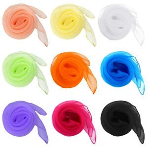 fengek 9 pcs chiffon scarf 27.6 inch square solid color bandana handkerchief ribbon scarves for women girls multicolor 1