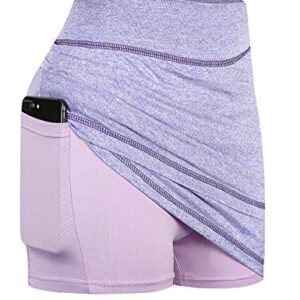 MOQIVGI Skorts for Women with Pockets Hight Waist Bodycon Ruched Golf Tennis Skirts with Inner Shorts Pockets Juniors Exercise Fitness Apparel Purple Large