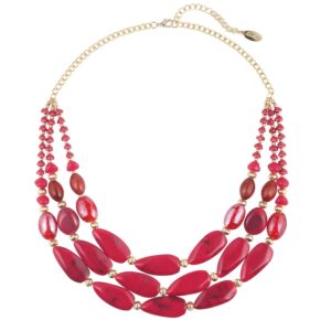 Bocar 3 Layer Beads Statement 24.5" Necklace for Women (NK-10539-Red)