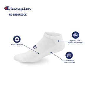 Champion Men's Double Dry Moisture Wicking No Show Socks 6, 8 Packs Availabe, Black-6 Pack, 6-12