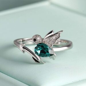 Jewever 925 Sterling Silver Hummingbird ring with Blue Cubic Zirconia for Women Jewelry Gift Silvery Adjustable 6-9#