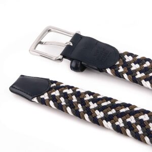 Fabio Valenti Woven Stretchy Braided Belts for Men & Women, Golf Casual Belt (M（ fits waist 33"- 36" ） M, NAVY/WHITE/GRAY)