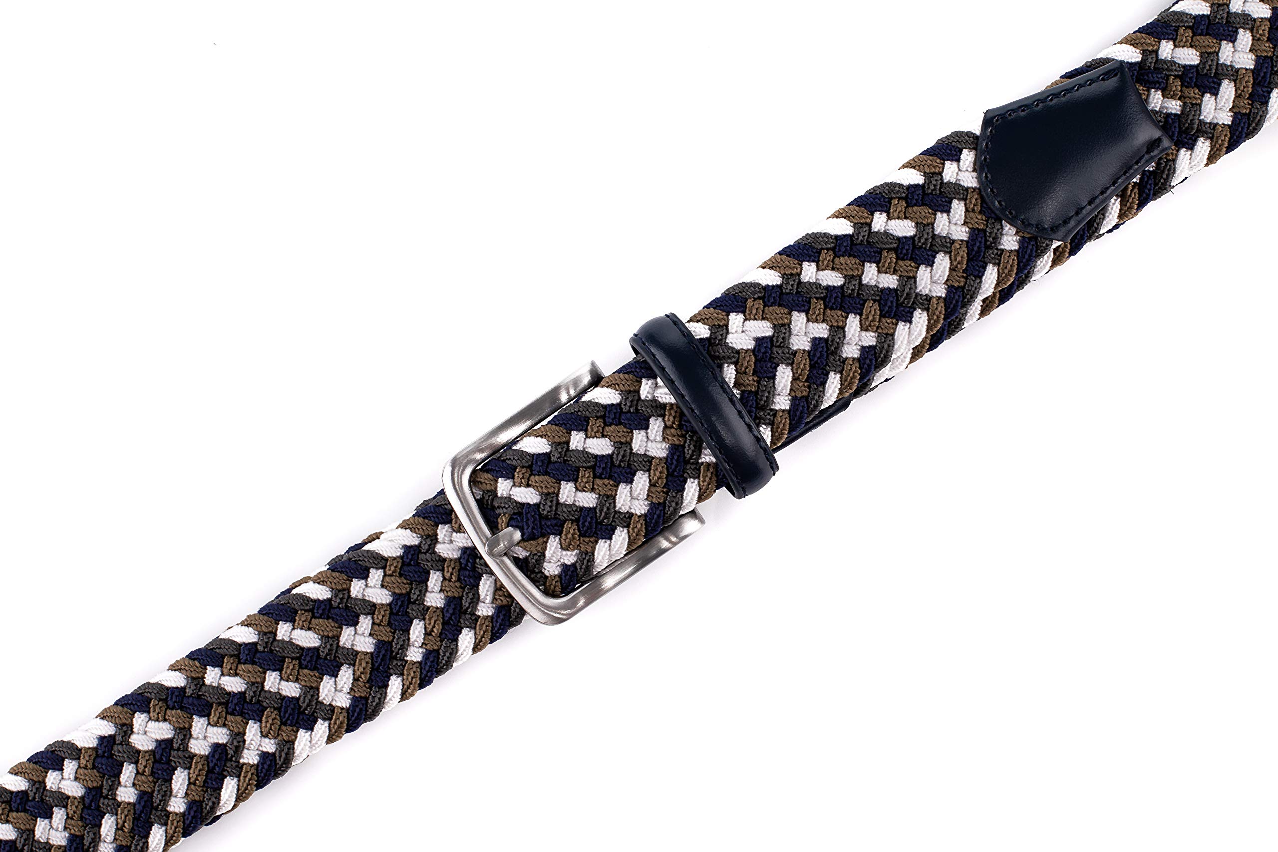 Fabio Valenti Woven Stretchy Braided Belts for Men & Women, Golf Casual Belt (M（ fits waist 33"- 36" ） M, NAVY/WHITE/GRAY)