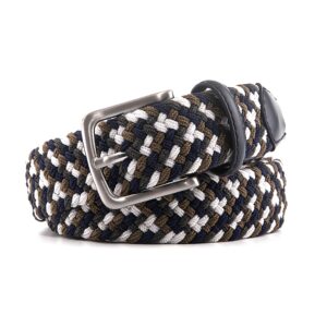 Fabio Valenti Woven Stretchy Braided Belts for Men & Women, Golf Casual Belt (M（ fits waist 33"- 36" ） M, NAVY/WHITE/GRAY)