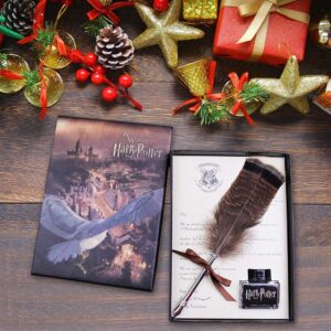 Feather Quill Pen with Ink Writing Dip Ink Pen Quill Pen with Ink Metal Nib Calligraphy Pen Gift Set for Kids