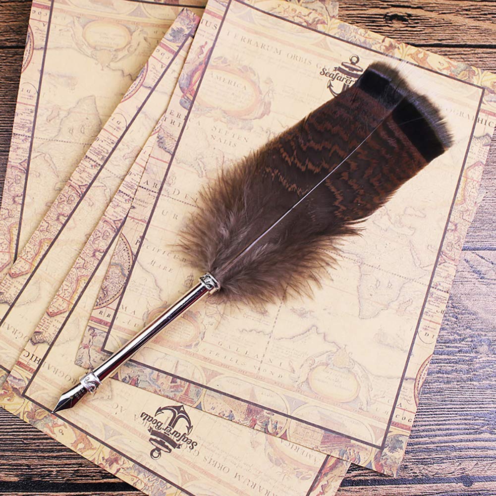 Feather Quill Pen with Ink Writing Dip Ink Pen Quill Pen with Ink Metal Nib Calligraphy Pen Gift Set for Kids