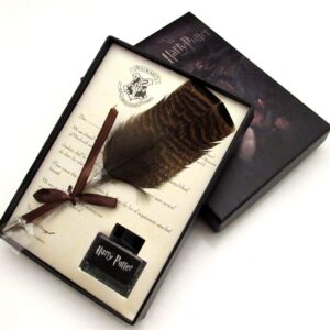 Feather Quill Pen with Ink Writing Dip Ink Pen Quill Pen with Ink Metal Nib Calligraphy Pen Gift Set for Kids