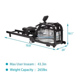 Vilobos Water Rowing Machine Sturdy Steel Frame Rower with Water Resistance Adjustable LCD Monitor for Calories Burned Sports Exercise Equipment in Home Gym