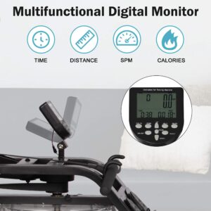 Vilobos Water Rowing Machine Sturdy Steel Frame Rower with Water Resistance Adjustable LCD Monitor for Calories Burned Sports Exercise Equipment in Home Gym