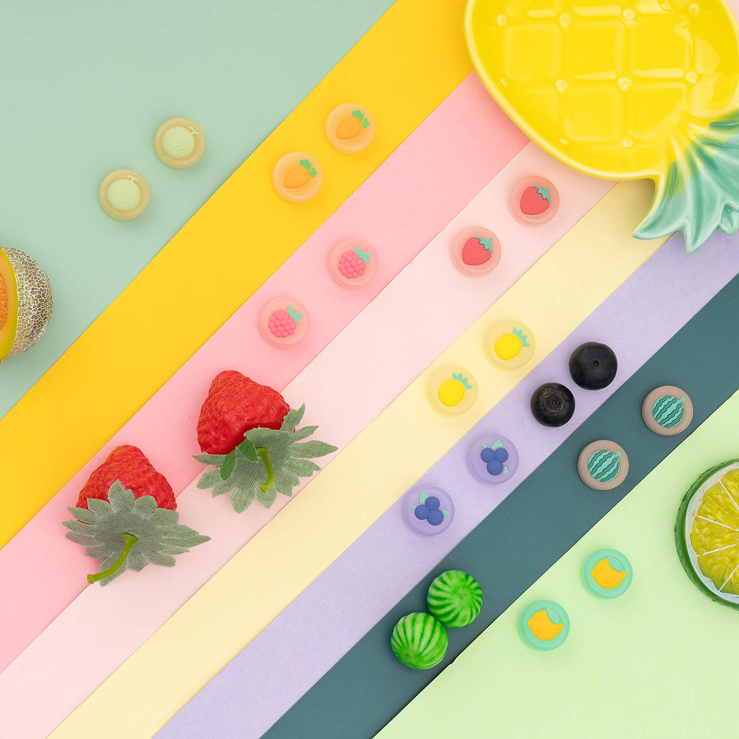 GeekShare Fruit Theme Thumb Grip Caps,Compatible with Nintendo Switch & Switch Lite Only,Soft Silicone Joystick Cover,4PICS -- Carrot and Pineapple