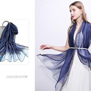 HURESON Lightweight Silk Scarf Elegant Soft Shawls and Wraps for Evening Dresses glitter Scarves for Women for All Seasons (Navy blue)