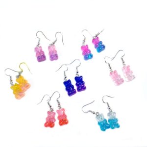 7 pairs gummy bears earrings set colorful bear animal resin earrings for women jewelry(a)