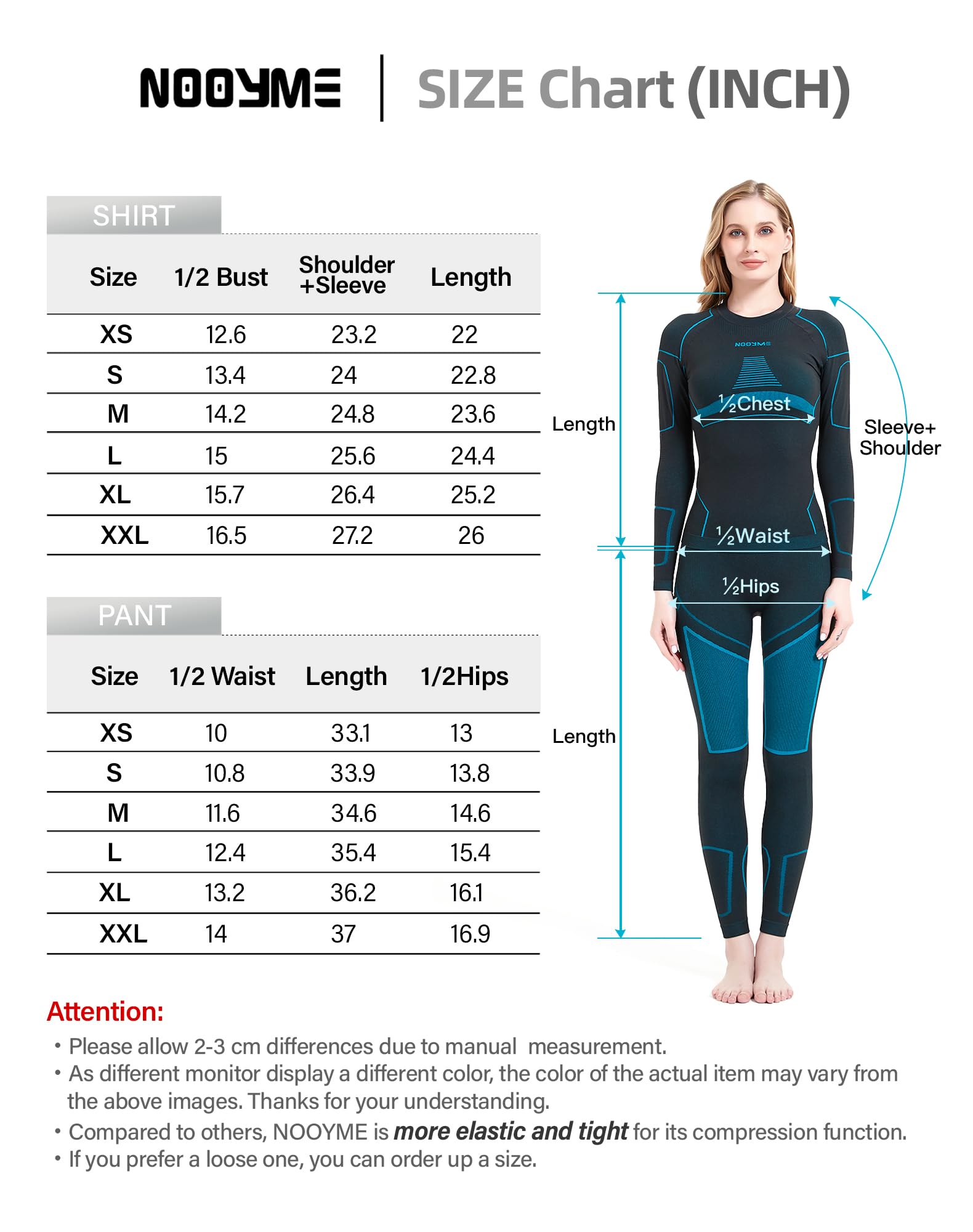 NOOYME Thermal Underwear for Women Long Johns for Women, Base Layer Women Black-blue