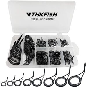 THKFISH Fishing Rod Guide Repair Kit Spinning Rod Guides Ceramics Stainless Steel Carbon Guide Repair 8 Sizes Black 75pcs