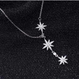 SLUYNZ CZ Star Y Necklace for Women Teens 925 Sterling Silver Star Choker Necklace Chain Pendant Necklace (A-Silver)