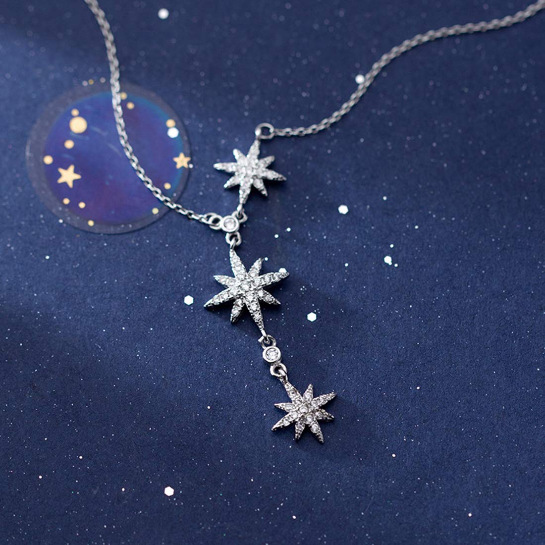 SLUYNZ CZ Star Y Necklace for Women Teens 925 Sterling Silver Star Choker Necklace Chain Pendant Necklace (A-Silver)