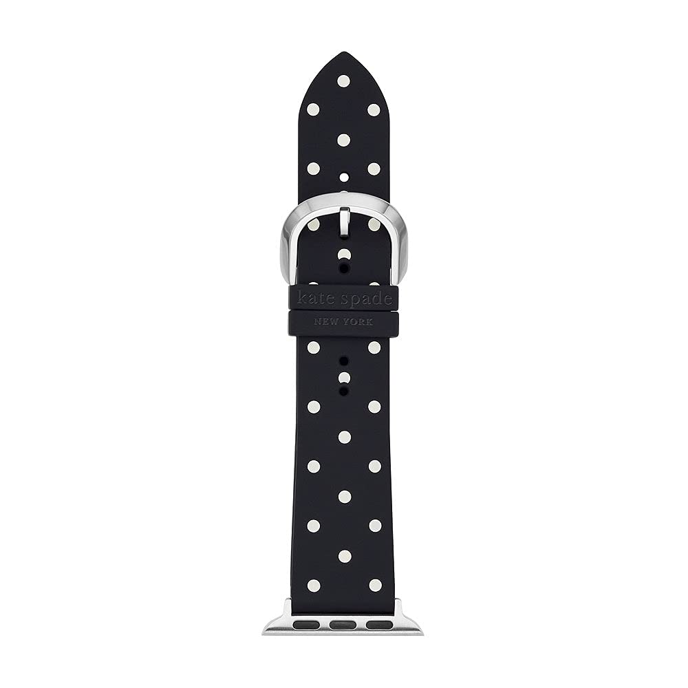 Kate Spade New York Silicone Band for 38/40/41mm Apple Watch Series 1-6, Color: Black/White Dot, Silver (Model: KSS0080)