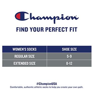 Champion Women's, Double Dry Socks, Crew, Ankle, and No Show, 6-Pack, Black, 5-9