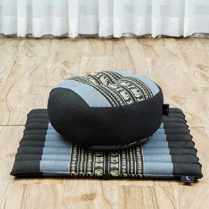 Leewadee Meditation Cushion Set – 1 Small Zafu Yoga Pillow and 1 Small Roll-Up Zabuton Mat Filled with Kapok, Blue