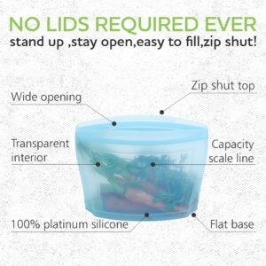 ZIP STANDING Reusable food container, silicone bag, 6 Pcs Zip Containers Can be used for fruit and vegetable snacks, etc. Microwave Dishwasher and Freezer Usable (white)…