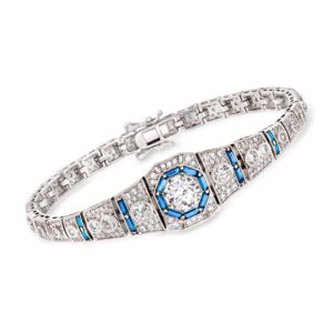 ross-simons 4.00 ct. t.w. cz and .98 ct. t.w. simulated sapphire bracelet in sterling silver. 7 inches