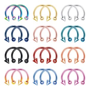 joerica 24-30pcs 16g horseshoe septum rings stainless steel nose circular barbells rings cartilage tragus helix eyebrow daith earring piercings body jewelry ball and arrow 8mm/10mm