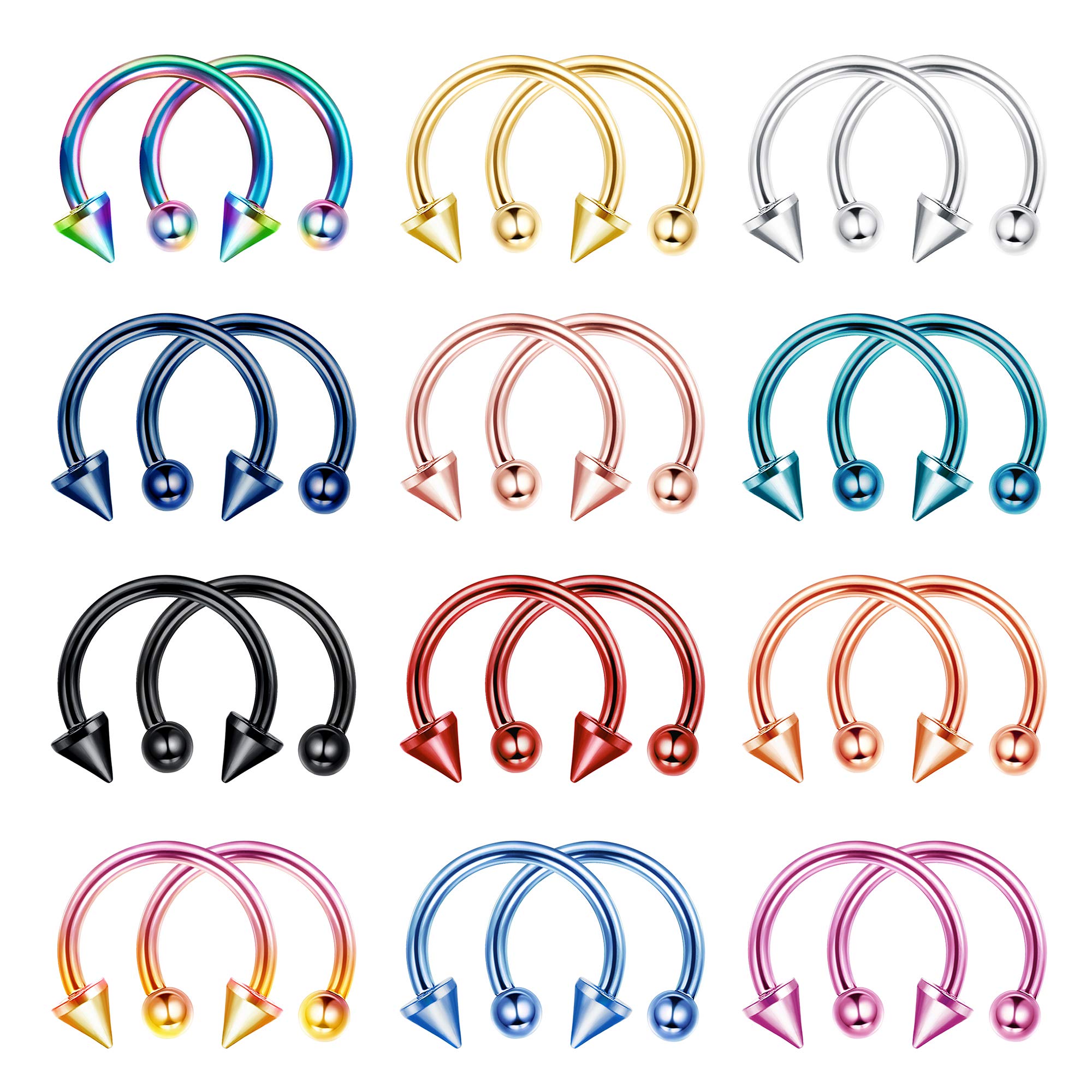 JOERICA 24-30PCS 16G Horseshoe Septum Rings Stainless Steel Nose Circular Barbells Rings Cartilage Tragus Helix Eyebrow Daith Earring Piercings Body Jewelry Ball and Arrow 8mm/10mm