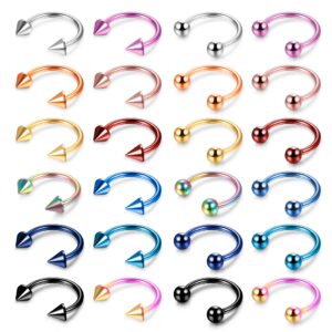 JOERICA 24-30PCS 16G Horseshoe Septum Rings Stainless Steel Nose Circular Barbells Rings Cartilage Tragus Helix Eyebrow Daith Earring Piercings Body Jewelry Ball and Arrow 8mm/10mm