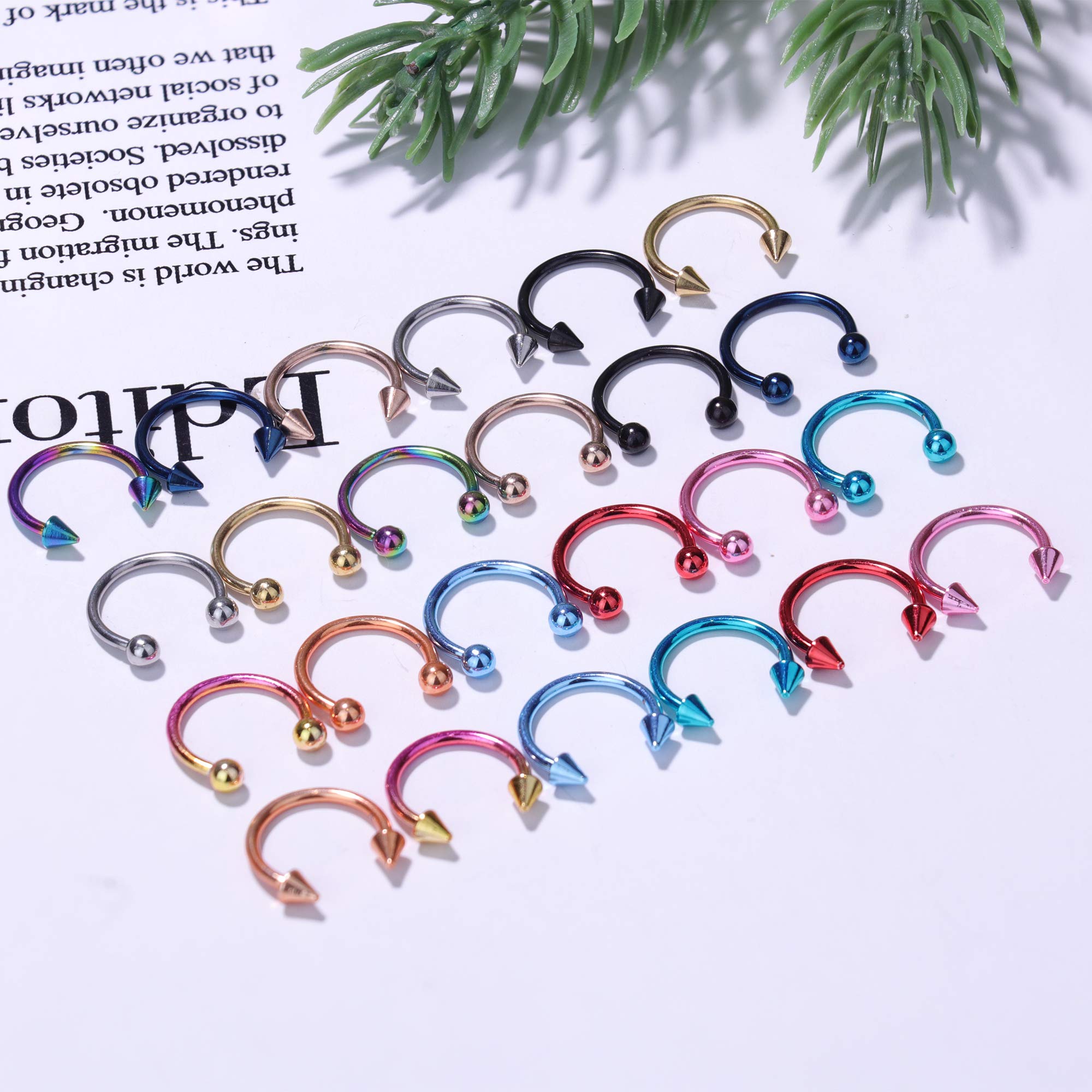 JOERICA 24-30PCS 16G Horseshoe Septum Rings Stainless Steel Nose Circular Barbells Rings Cartilage Tragus Helix Eyebrow Daith Earring Piercings Body Jewelry Ball and Arrow 8mm/10mm